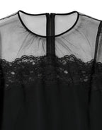 Black Lace Trim Nylon Tulle Sheath Midi Dress