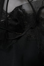 Black Lace Trim Nylon Tulle Sheath Midi Dress