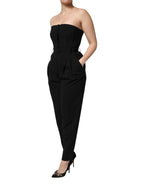 Black Wool Strapless Romper Jumpsuit Dress