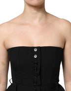 Black Wool Strapless Romper Jumpsuit Dress