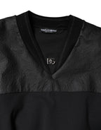 Black Cotton Short Sleeves V-neck T-shirt