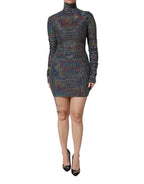 Black Embellished Nylon Bodycon Mini Dress