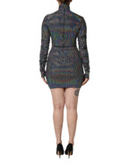 Black Embellished Nylon Bodycon Mini Dress