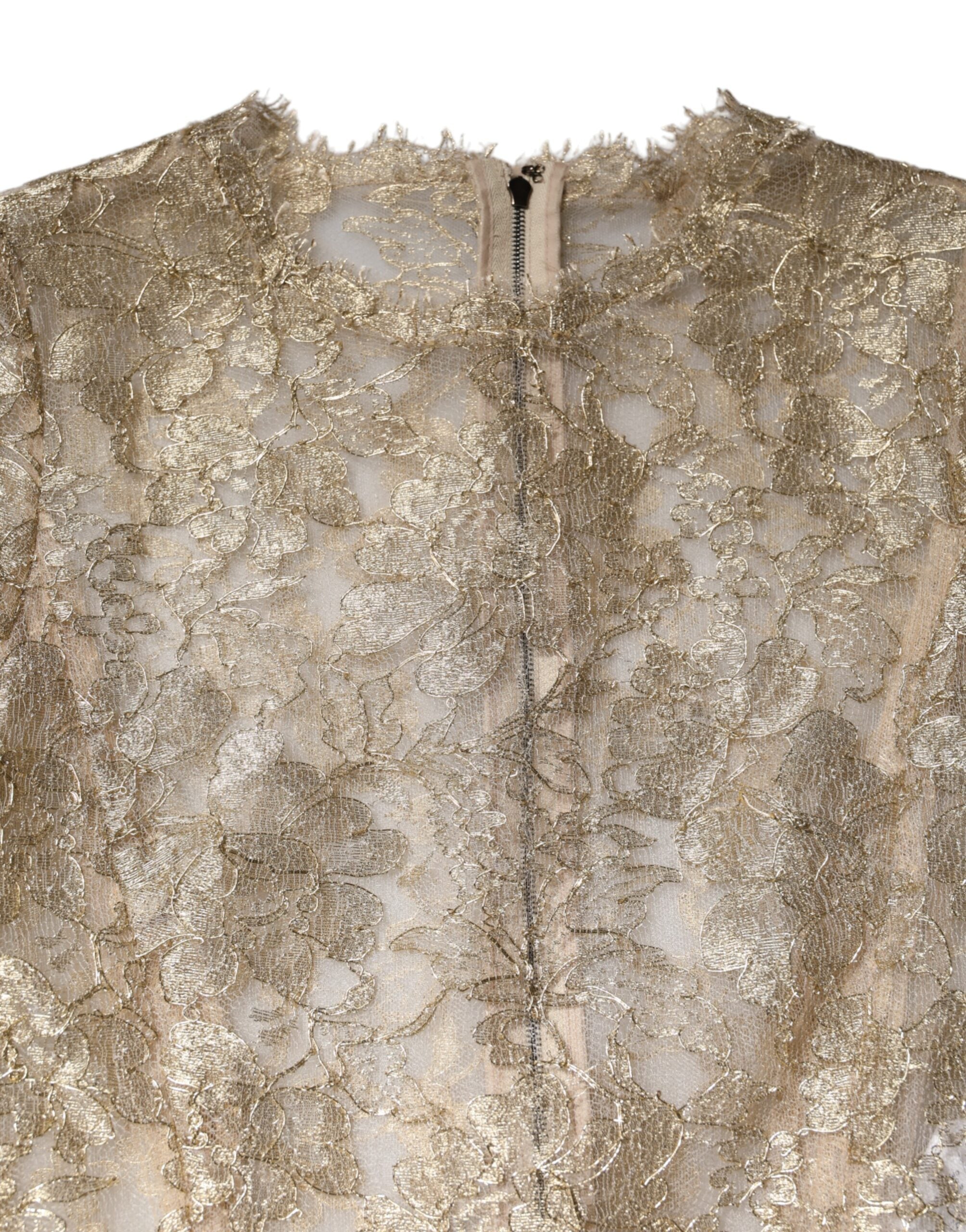 Gold Floral Lace Long Sleeves Fit & Flare Dress