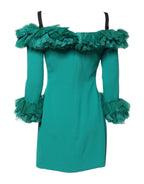 Green Lace Off Shoulder Sheath Mini Dress