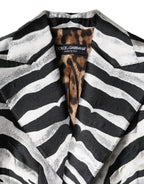 Black White Polyester Women Blazer Jacket