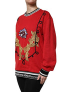 Red Cotton Queen Sequined Pullover Sweater