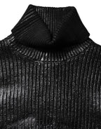 Black Wool Long Sleeve Turtleneck Cropped Top