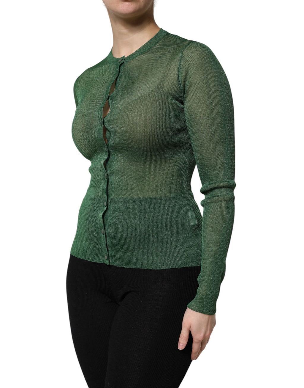 Green Polyester Long Sleeves Cardigan Sweater