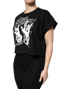 Black Cotton Printed Short Sleeves T-shirt