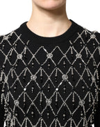 Black Cashmere Embellished Long Sleeves Top