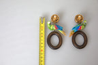 Multicolor Parrot Wood Brass Crystal Embellished Earrings