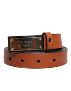 Brown Leather Gold Rectangle Buckle Belt