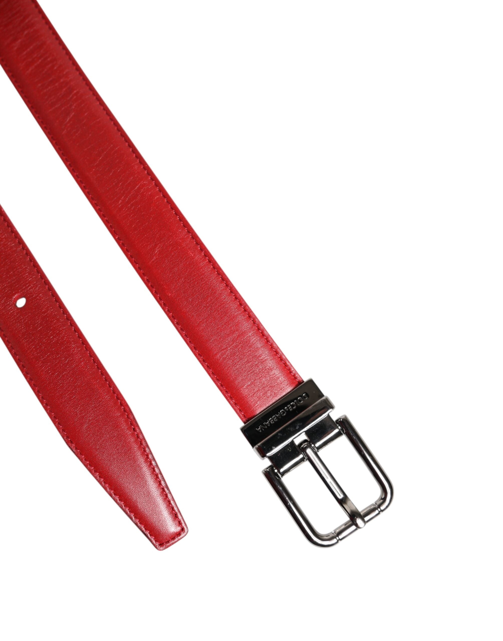Red Leather Silver Tone Metal Buckle Belt