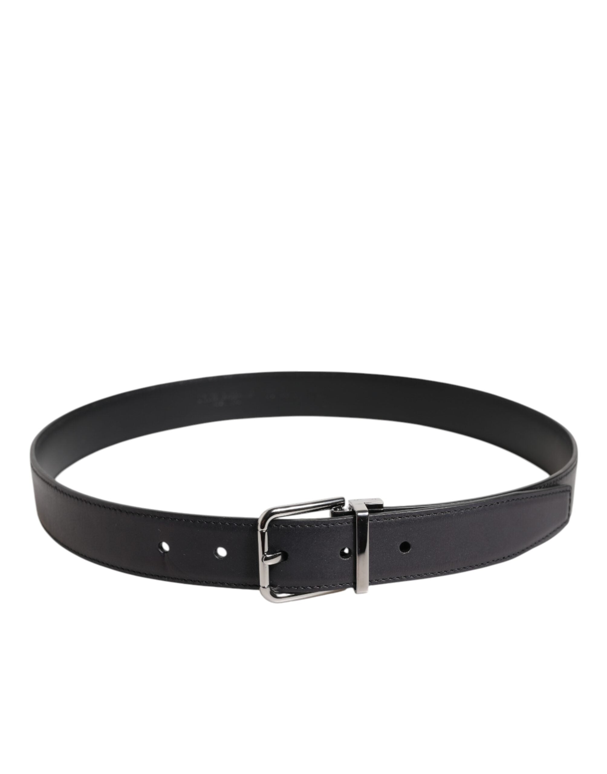 Black Classic Calf Leather Silver Buckle Belt