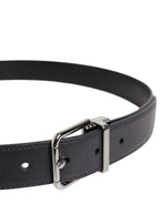 Black Classic Calf Leather Silver Buckle Belt