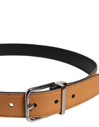 Brown Classic Calf Leather Silver Buckle Belt