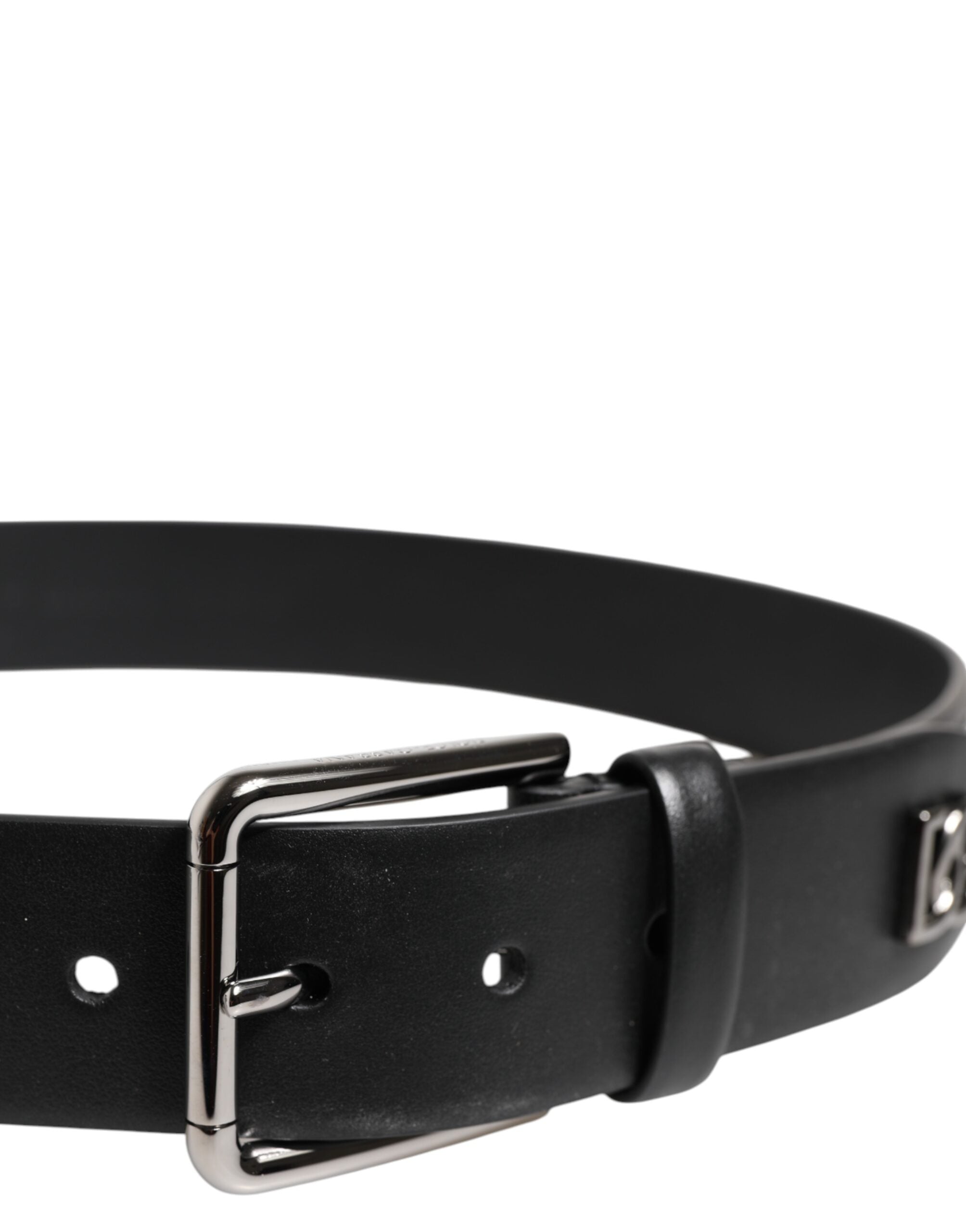 Black Calf Leather Studded Silver Buckle Belt