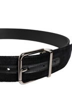 Black Cotton Silver Metal Buckle Belt