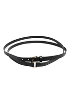Black Double Strap Leather Gold Buckle Belt