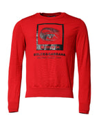 Red Eye Print Crew Neck Men Pullover Sweater