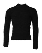 Black Wool Knit Crew Neck Pullover Sweater