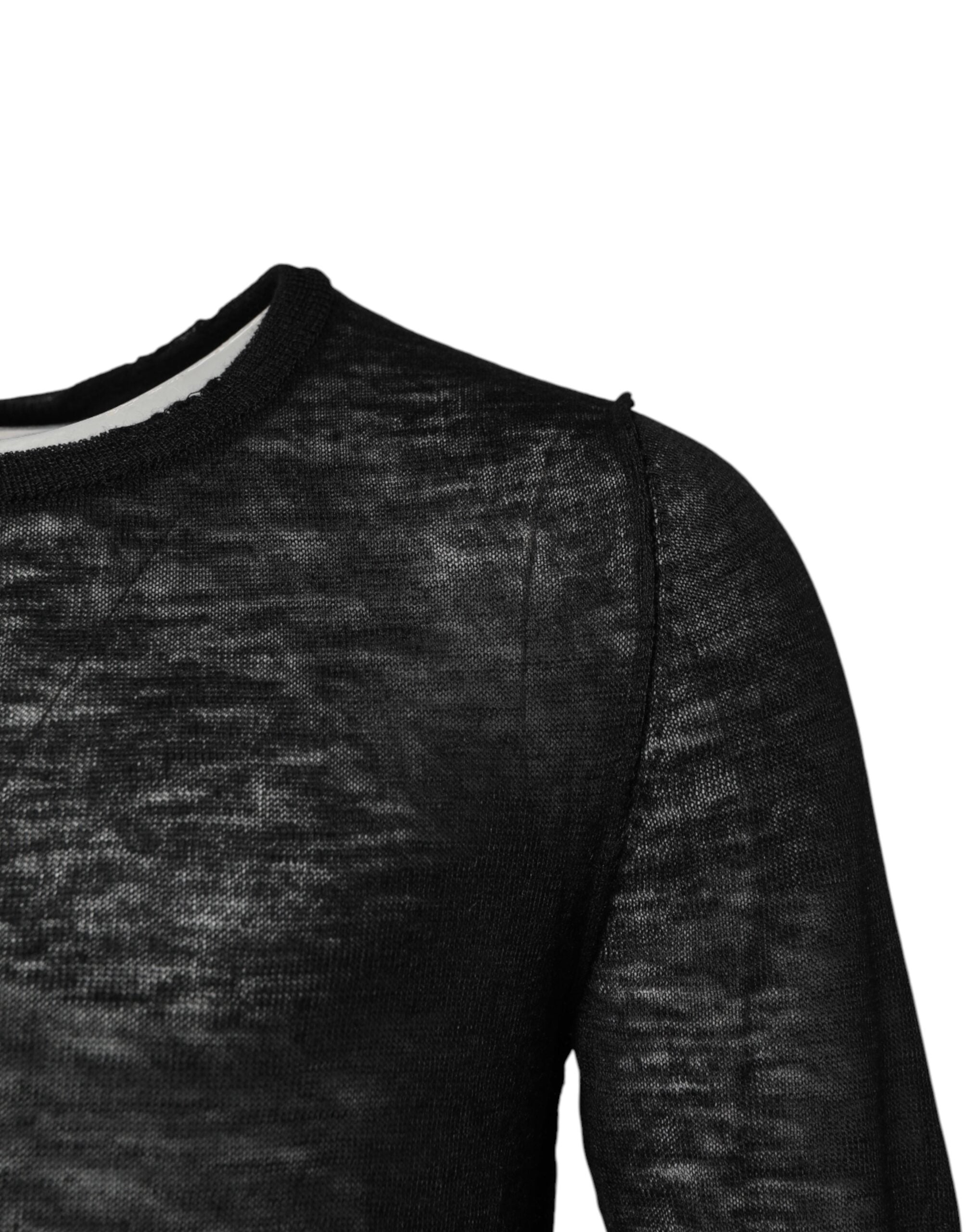 Black Polyester Crew Neck Pullover Sweater