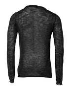 Black Polyester Crew Neck Pullover Sweater