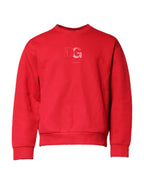 Red Embossed Logo Cotton Crew Neck Sweater