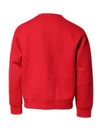 Red Embossed Logo Cotton Crew Neck Sweater
