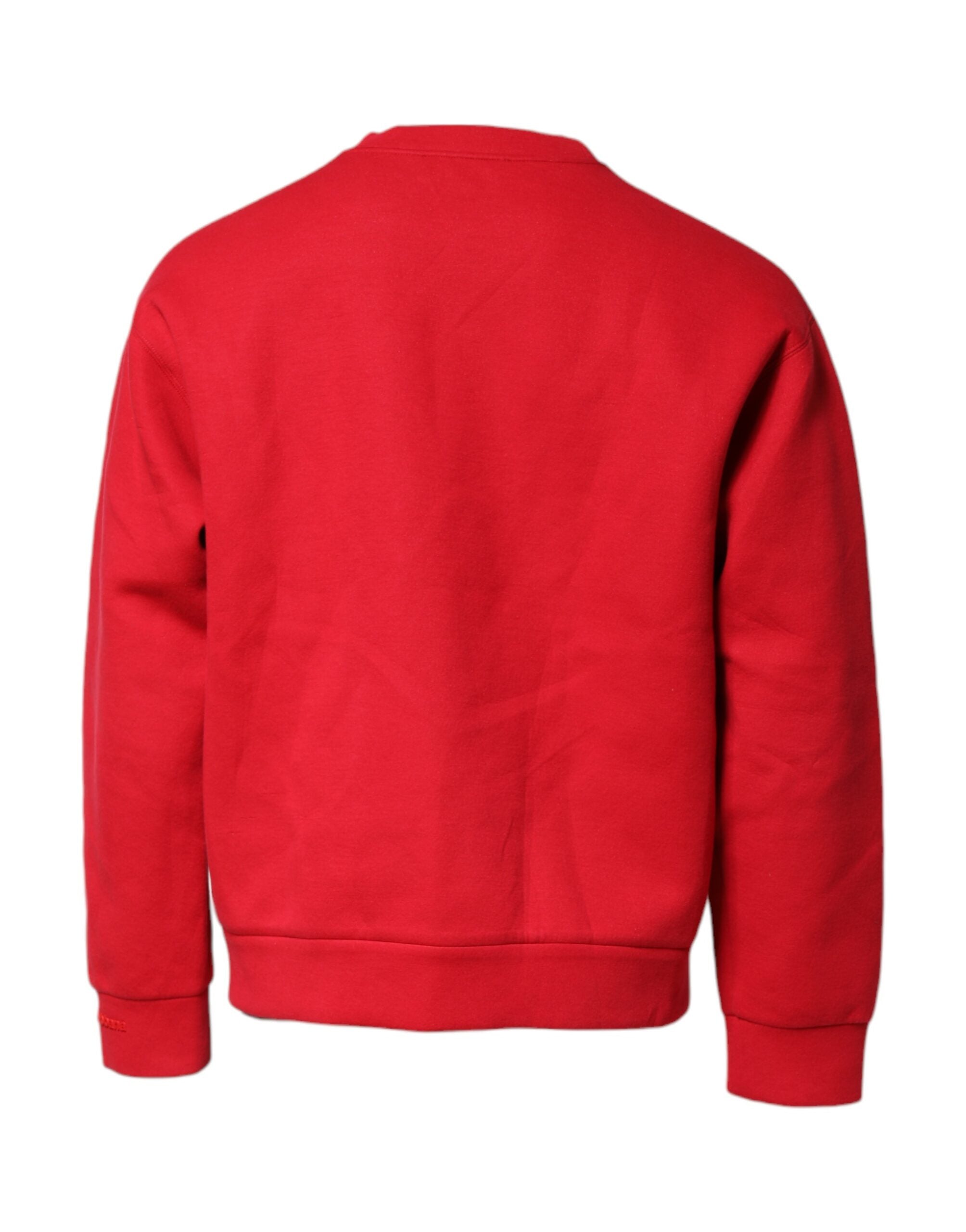 Red Embossed Logo Cotton Crew Neck Sweater