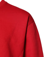 Red Embossed Logo Cotton Crew Neck Sweater