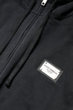 Black Logo Full Zip Hooded Men Sweatshirt Sweater