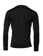 Dark Blue Silk Crew Neck Men Pullover Sweater