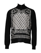 Black White Bandana Print Full Zip Sweater