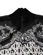 Black White Bandana Print Full Zip Sweater
