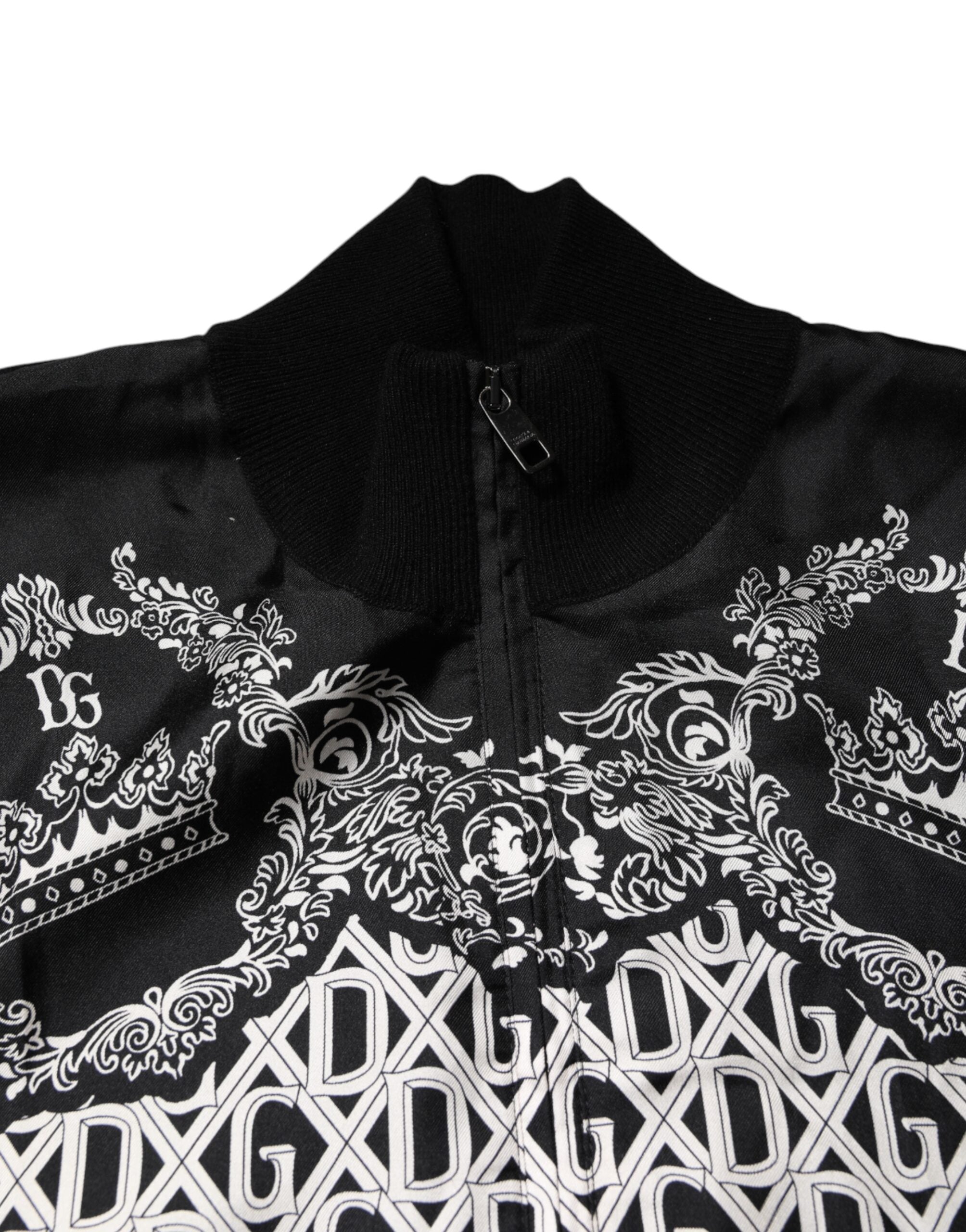 Black White Bandana Print Full Zip Sweater