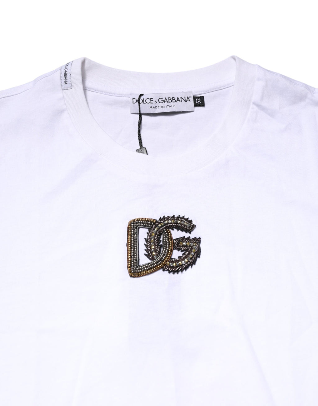 White Logo Embroidery Crew Neck T-shirt