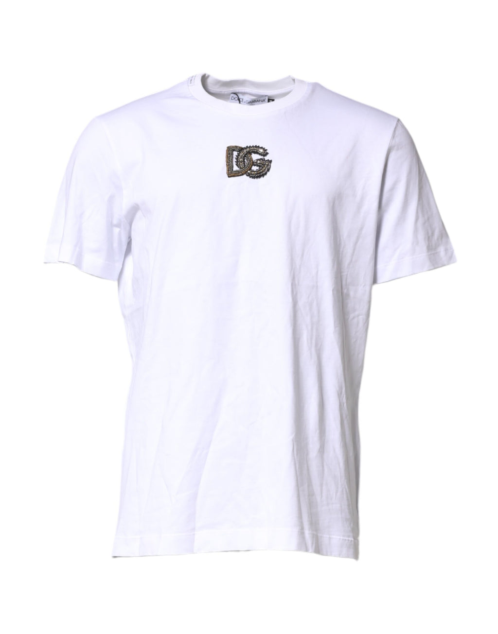 White Logo Embroidery Crew Neck T-shirt