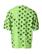 Green Heart Print Cotton Crew Neck T-shirt