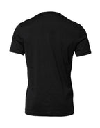 Black Cotton Embroidered Crew Neck T-shirt
