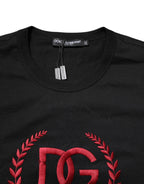 Black Cotton Embroidered Crew Neck T-shirt