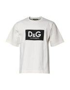 White Cotton DG Logo Print Round Neck T-shirt
