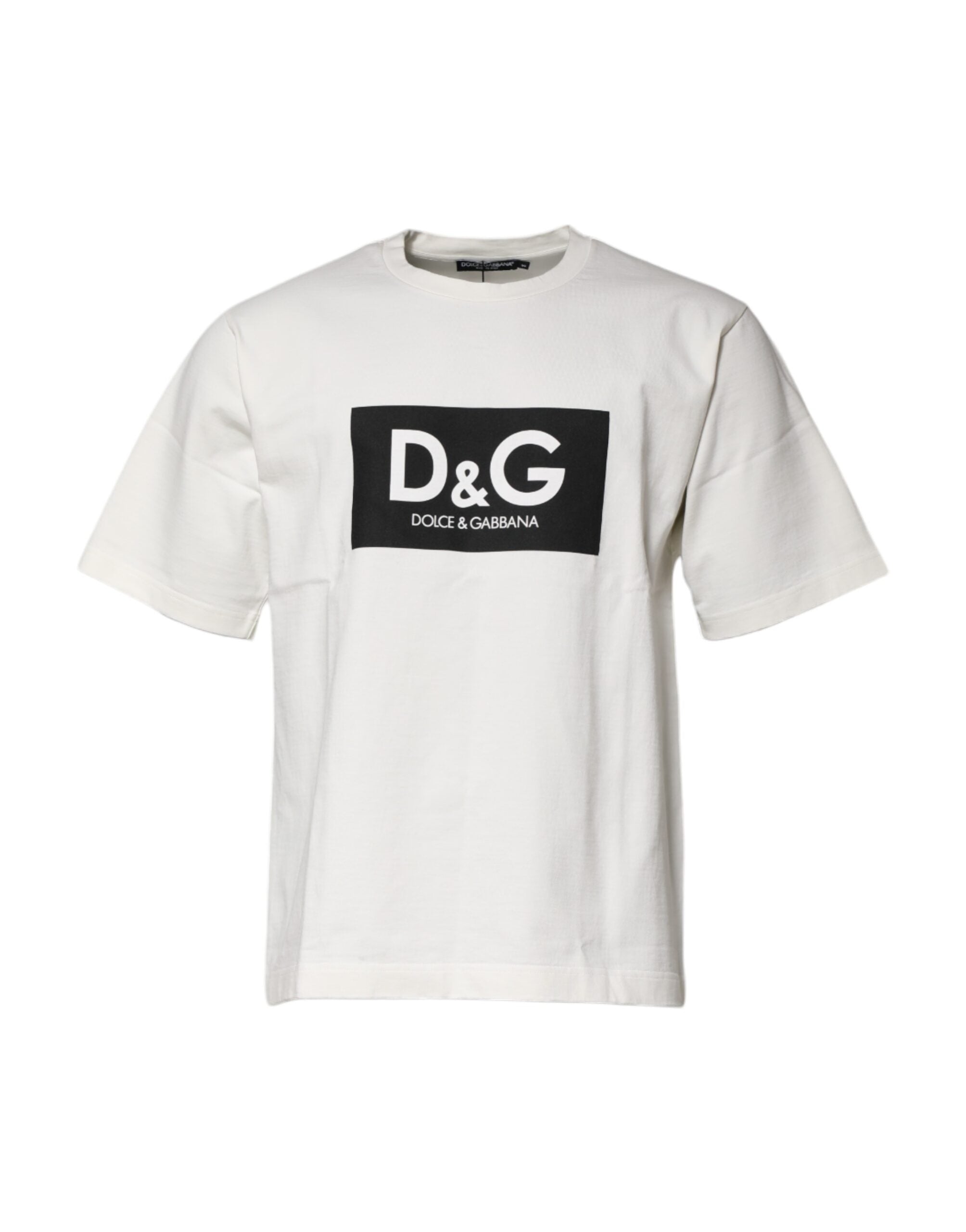 White Cotton DG Logo Print Round Neck T-shirt