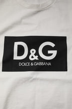 White Cotton DG Logo Print Round Neck T-shirt