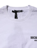 White Cotton Logo Print Crew Neck T-shirt