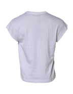 White Logo Embroidery Round Neck T-shirt