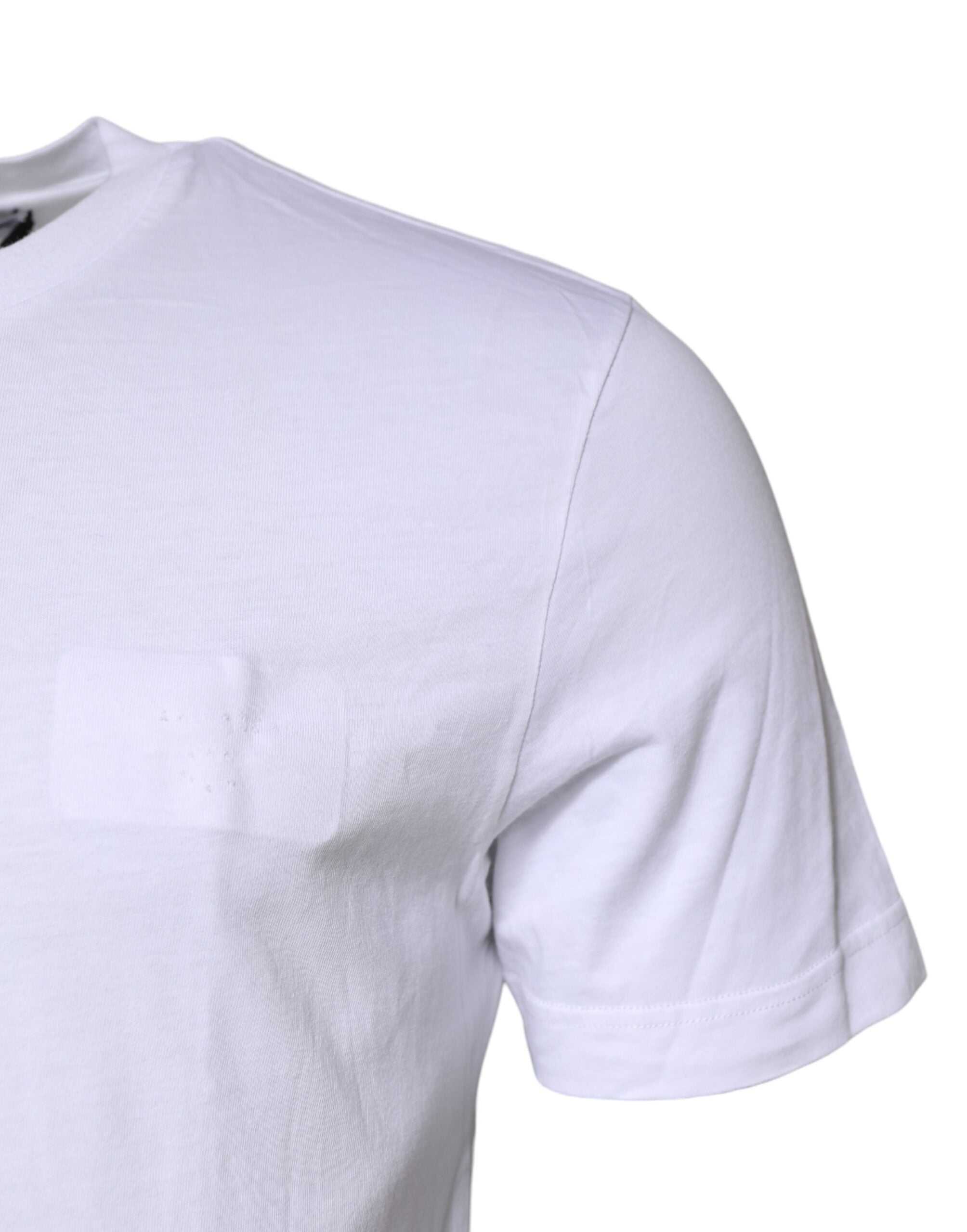 White Cotton Crew Neck Short Sleeves T-shirt