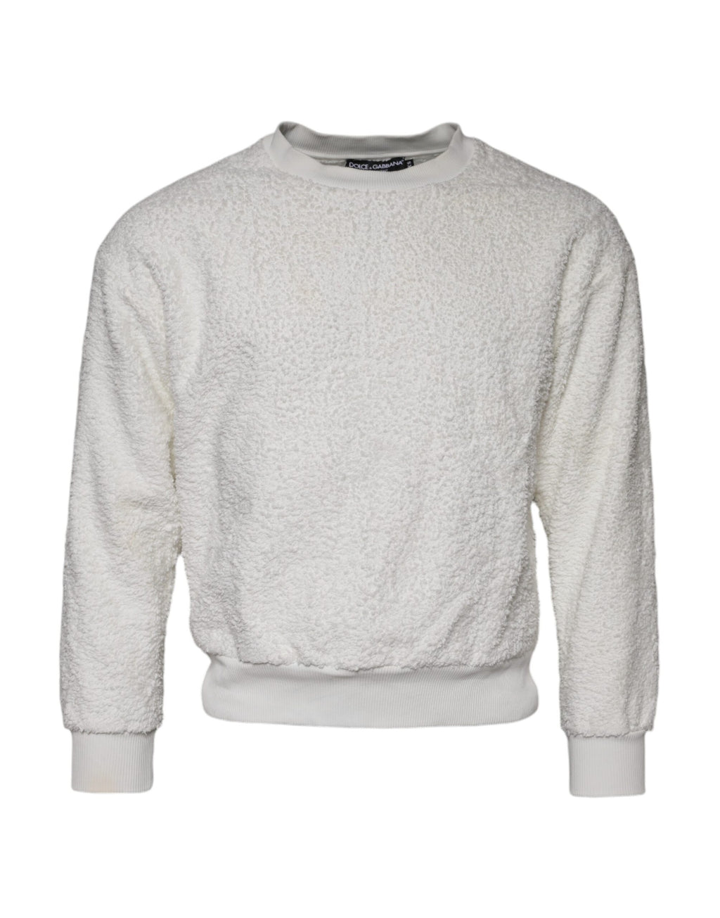 White Cotton Fleece Crew Neck Sweater