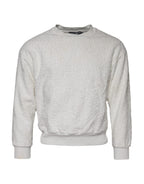 White Cotton Fleece Crew Neck Sweater